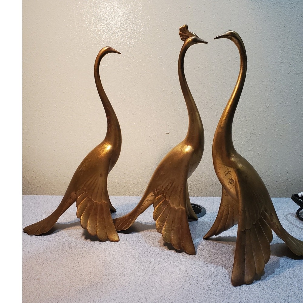 Vintage Anthony Freeman McFarlin Gold Bird Figurines Set of 3 MCM Pottery USA
